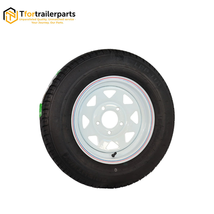 13x4.5" HT White Sunraysia Rim with 155R13LT Tyre (CTA-060408)