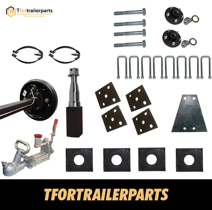 Diy Tandem Axle trailer Kit 2000 Kg rated Solid beam axles (Hydraulic Drum Brakes) (Rocker suspension)