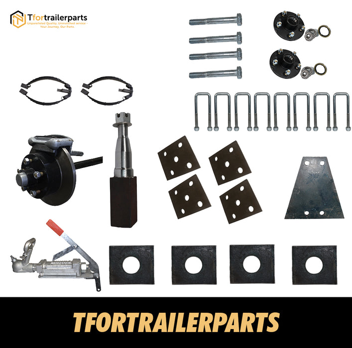 Diy Tandem Axle trailer Kit 2000 Kg rated Solid beam axles (Mechanical Disc Brakes) (Rocker Suspension)